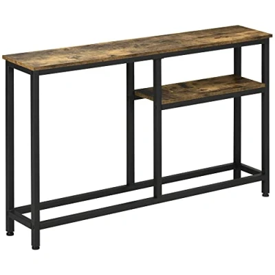 Afbeelding van HOMCOM Consoletafel, haltafel met 2 niveaus, stalen poten, bijzettafel, decoratieve tafel kantelbeveiliging voor woonkamer, hal, bruin, 120 x 23 75 cm