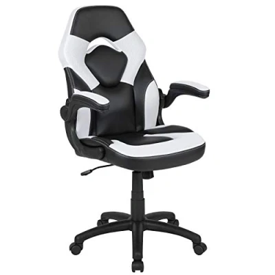 Afbeelding van Flash Furniture X10 High Back Leather Soft Racing Style Gaming Stoel met Opklapbare Armen, Ergonomische Gewatteerde Draaibare Computerstoel, Wit/Zwart