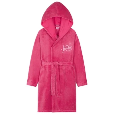 Afbeelding van Barbie Fleece badjas voor meisjes, met capuchon en 2 zakken, cadeau kinderen jongeren, Roze, 9 10 Jaar