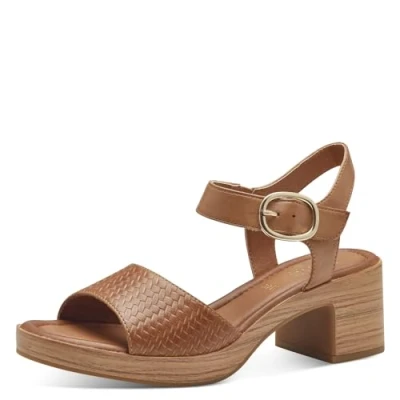 Afbeelding van Jana Softline 8 28374 42 300 Tan Platte comfortabele extra brede alledaagse schoen feestelijk elegante sandalen met hak, tan, 38 EU Breed