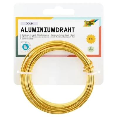 Afbeelding van folia 79665 aluminiumdraad, knutseldraad in goud, 2 mm x 5 m, bijzonder gemakkelijk vormbaar, voor knutselwerk en decoratie