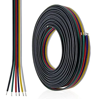 Afbeelding van LedNord Ledstripconnector, 6 polig, voor RGB, RGBW &amp; RGB CCT (5 m kabel, pin), ledstripconnector verlenging, vlakbandkabel aderig 3, 4, 5, pins led aansluitkabel