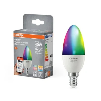 Afbeelding van OSRAM SMART+ Matter LED lamp B40 kaarsvorm 4,9W E14 RGBW, dimbaar, app &amp; spraakbediening, compatibel met Alexa, Google, Apple, WiFi