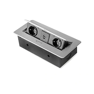 Afbeelding van Emuca Aansluitdoos Atom Lite voor bureau, 2 enchufes EU + 1 USB tipo A C, 265x120mm, Staal en aluminium, Metal grijs