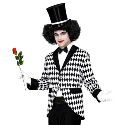 Afbeelding van Widmann Harlequin Kostuum Eenzame Mime Clown Zwart Wit Man / XL Carnavalskleding Verkleedkleding