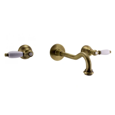 Afbeelding van PB klassieke kraan inbouw muurkraan met witte hendels 20 cm uitloop Brons 1208854362