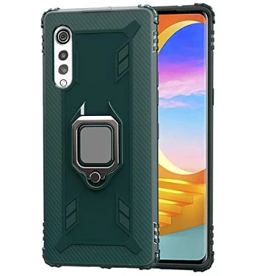 Afbeelding van TANYO Telefoonhoesje voor LG Velvet (5G / 4G), TPU siliconen hoes met 360 kickstand, schokbestendige bumper shell, robuuste pantser beschermhoesjes, groen