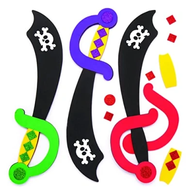 Afbeelding van Baker Ross AW617 Mosrubber knutselsets&quot;piratenschwaard&quot; (4 stuks) voor kinderen om te versieren en verkleden,4 Pack,gesorteerd