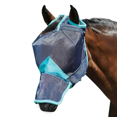 Afbeelding van Weatherbeeta Vliegenmasker Comfitec Deluxe Fine Mesh met Neus Navy/Turquoise Mini