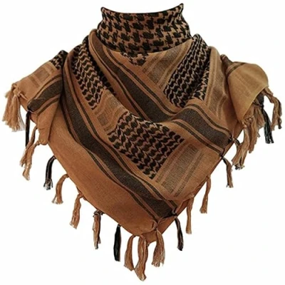 Afbeelding van Zachte Katoen Shemagh Sjaal Arabische Zonnehoed Combat Desert Keffiyeh SAS Leger Tactische Militaire Woestijn Hoofd Hals Wrap masker, Mokka, One size