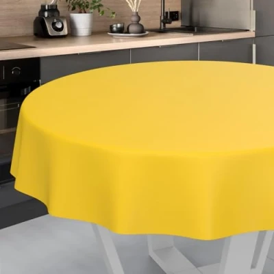 Afbeelding van Wasdoek tafelkleed, afwasbaar tafelzeil, tuintafelkleed voor binnen en buiten, rond, 100 cm, snijrand, geel