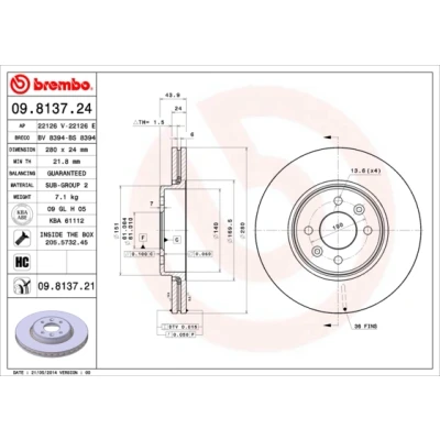 Afbeelding van Brembo Remschijf 09.8137.24