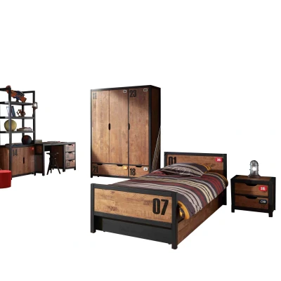 Afbeelding van De ALEX combinatie bestaat uit een nachtkastje, bed 90x200cm , rolbed bureau 3 deurs kledingkast en boekenkast