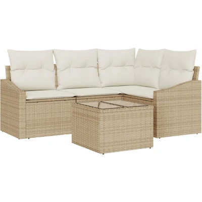Afbeelding van vidaXL 5 delige tuinset met kussens Bruin Poly Rattan