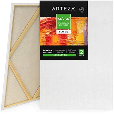 Afbeelding van Arteza Groot canvas doek van 61 x 91,4 cm, Twee geprepareerde, opgespannen blanco schildersdoeken 100% katoen, Kunstschildersbenodigdheden voor diverse schildertechnieken, o.a. acryl gieten