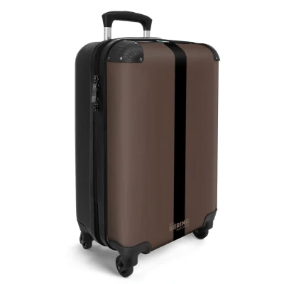 Afbeelding van NoBoringSuitcases.com® Handbagage koffer lichtgewicht Reiskoffer trolley Donker bruin met zwarte streep Rolkoffer wieltjes Past binnen 55x40x20 en 55x35x25
