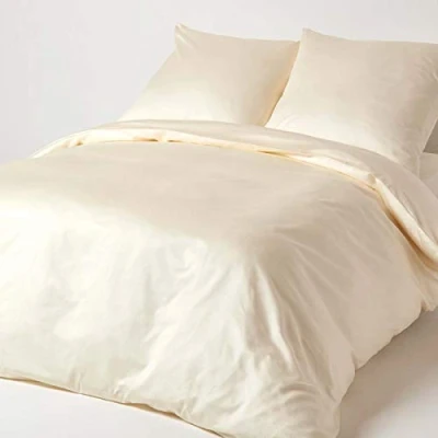 Afbeelding van HOMESCAPES Crème Biologische Katoenen Dekbedovertrek Set Euromaat 240 x 220 cm 400TC 600 Draad Count Equivalent Beddengoed 2 Kussenslopen Inbegrepen