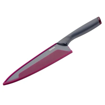 Afbeelding van Tefal K12202 Fresh Kitchen koksmes 20 cm, lemmet van roestvrij staal met titanium versterkte antiaanbaklaag, vaatwasmachinebestendig, zwart/donkerrood