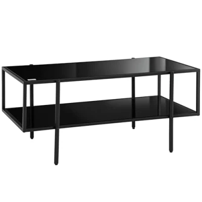 Afbeelding van HOMCOM Bijzettafel Gehard Glas Staal Zwart