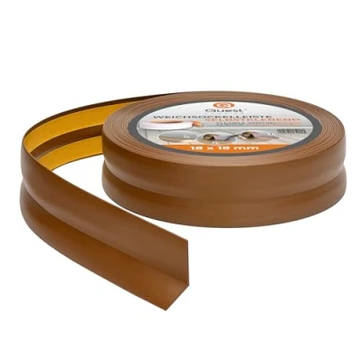 Afbeelding van Quest Zachte Plint Zelfklevend 18 mm x Buigbare Afwerkstrip voor Keuken en Badkamer Afdichtband PVC, Flexibel, Waterdicht, Decoratief (Bruin, 5m)