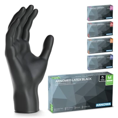 Afbeelding van ARNOMED Latex wegwerphandschoenen M, zwart, poedervrij, 500 stuks, handschoenen voor eenmalig gebruik, verkrijgbaar in maat XS, S, L &amp; XL