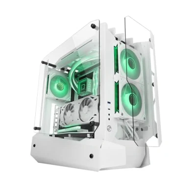 Afbeelding van MARSGAMING MC EDGE, ATX Gaming Behuizing, Open Air Design, Drievoudig Geharde Glazen Panelen, Mid Tower PC Ondersteuning Voor Waterkoeling 240mm, Intern Kabelbeheer Systeem, USB C en 3.0, Wit