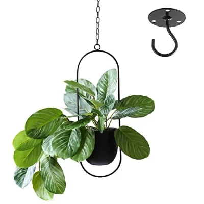 Afbeelding van VDYXEW bloempot, hangende decoratiepot, metaal, zwarte bolo, bloempot voor kamerplanten, vetplanten, luchtplanten (zwart, 1 stuks)