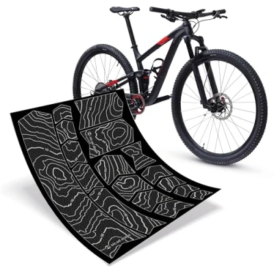Afbeelding van Riesel Design FrameGuard fietsframebescherming stijlvolle fietsbeschermingsfolie 17 zelfklevende vormen/MTB framebeschermfolie voor het gehele frame hoogtelijnen wit Standaard