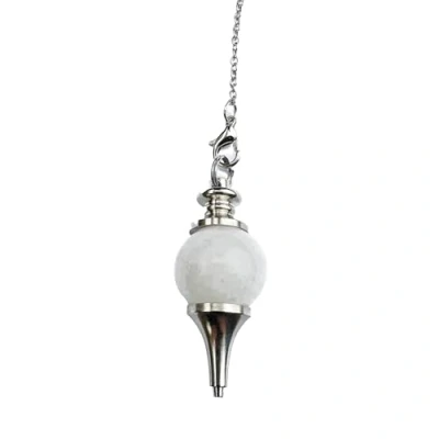 Afbeelding van Edelsteen slinger van kristal, bolvormig, vintage, voor radiesthesie, chakra Reiki, waarzeggerij, meditatie Wicca (wit kwarts)