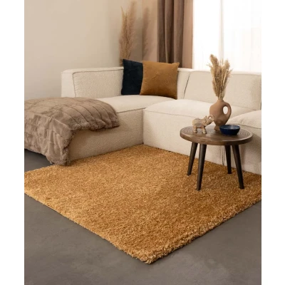 Afbeelding van Vierkant Hoogpolig Vloerkleed Shaggy Trend Effen Goud 160x160 Cm