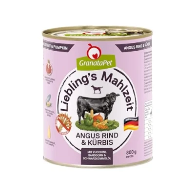 Afbeelding van GranataPet Favoring&#039;s Maaltijd Angus Rundvlees en pompoen, nat voer voor honden, hondenvoer zonder granen toegevoegde suiker, alleen voedermiddel, 6 x 800 g