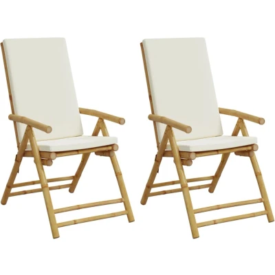 Afbeelding van vidaXL Bistrostoelen 2 st inklapbaar met kussens bamboe crèmewit