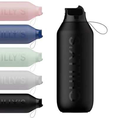 Afbeelding van Chilly&#039;s Series 2 Flip fles met sport deksel, telescopisch rietje en nylon draaglus Gemakkelijke inclusief reinigingsborstel 1000ml Abyss Black