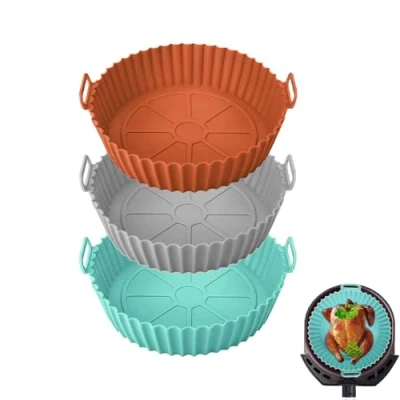 Afbeelding van Atsmoce® 3 Pcs Air Fryer Siliconen Pot, 20 cm, Pot mand, Liners vorm Fryer, herbruikbaar, geschikt voor oven, magnetron, luchtfriteuse (A)