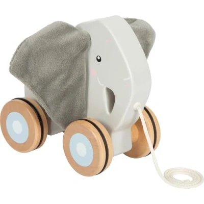 Afbeelding van small foot houten trekolifant met knisperende oren, trekspeelgoed rubberen wielen, bevordert de motoriek en het leren lopen, voor kinderen vanaf 1 jaar, 12624