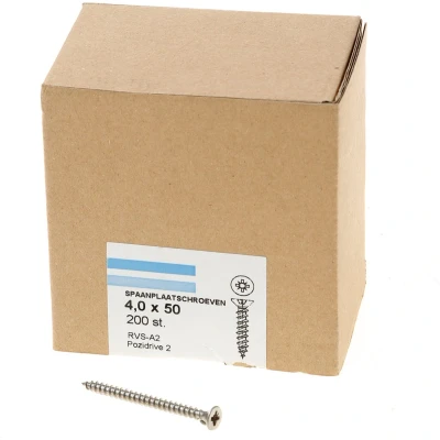 Afbeelding van spaanplaatschroeven RVS platverzonken kop PZ2 voldraad 4.0X50 (per 200 stuks)