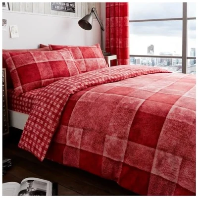 Afbeelding van GC GAVENO CAVAILIA Geometrisch dekbedovertrek rood, comfortabele geruite beddengoedsets enkele, ademende dekbedhoezen (135 x 200cm)