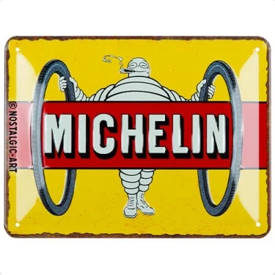 Afbeelding van Wandbord Garage Michelin Tyres Bibendum Yellow