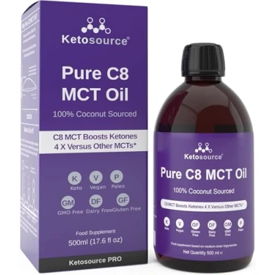 Afbeelding van Ketosource Pure C8 MCT olie Verhoogt ketonen 4x vergeleken met andere MCT&#039;s Hoogste 99%+ zuiverheid 100% kokosnoot Ondersteunt Keto en vasten Veganistisch veilig glutenvrij 500 ml