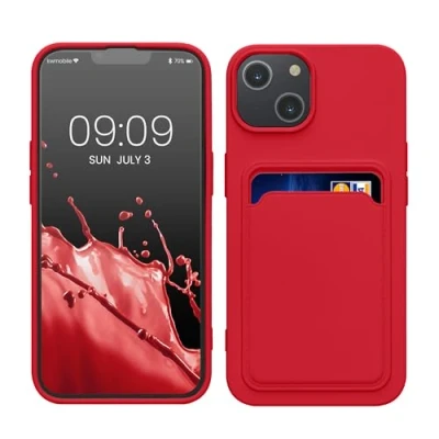 Afbeelding van kwmobile telefoonhoesje geschikt voor Apple iPhone 14 Hoesje met pasjeshouder TPU case in rood
