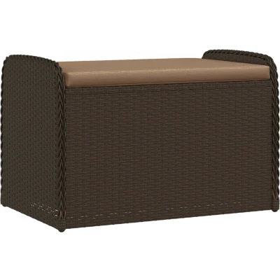 Afbeelding van Opbergbankje met kussen 80x51x52 cm poly rattan bruin