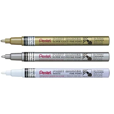 Afbeelding van Pentel MSP10 Set verfmarkers fijne punt 2,9 mm 3 stuks goud/zilver/wit