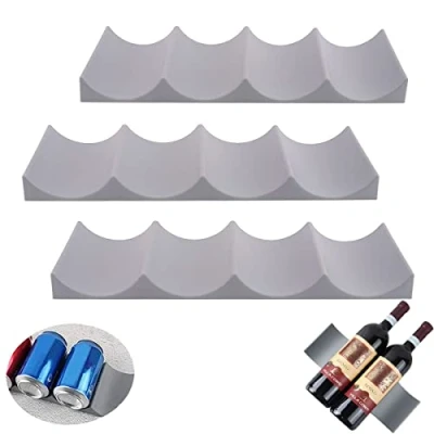 Afbeelding van Europese Stijl Wijnrek,Forreen 3 Stuks Plastic Wijnfles Display Stapelmat Stapelaar Wijnhouder Displaymat voor Keuken Koelkast Restaurant Bar,Grijs (Grijs)