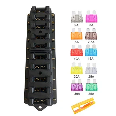 Afbeelding van Aiqeer 10 weg zekeringhouder voor auto, waterdicht, 12 V / 24 32 48 V, standaard zekeringen, met zekeringen (2A/3 A/5 A/7,5 A/10 A/15 A/20 A/25 A/30 A/35 A)