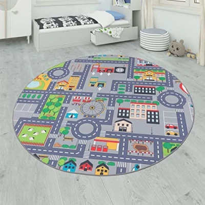 Afbeelding van Speelvloerkleed Vloerkleed voor de Kinderkamer Stratenvloerkleed Straten Design, In Grijs, Maat:200 cm vierkant