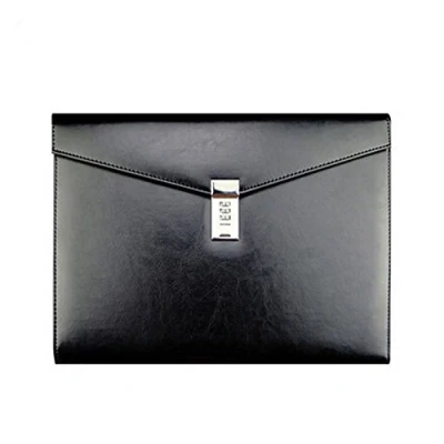 Afbeelding van A4 Lederen Document Bag Manager Conferentie File Folder Business Padfolio met Wachtwoord Lot, Zwart TPN086
