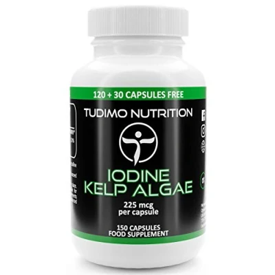 Afbeelding van Jodium Zee Kelp 225 mcg Capsules 150 st. (5+ Maanden Voorraad) van Snelle Desintegrerende elk met 225mcg Premium Kwaliteit Zeekelp Extract Poeder