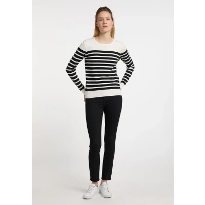 Afbeelding van Dreimaster Maritim Dames Gebreide Trui SCHMUDDELWEDDA XS/S / Off White Zwart 50% Viscose 28% Polyester 22% Nylon
