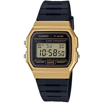 Afbeelding van Casio Collection Retro Polshorloge voor Volwassenen, Zwarte Armband, Goud, UniseksF 91WM 9AEF
