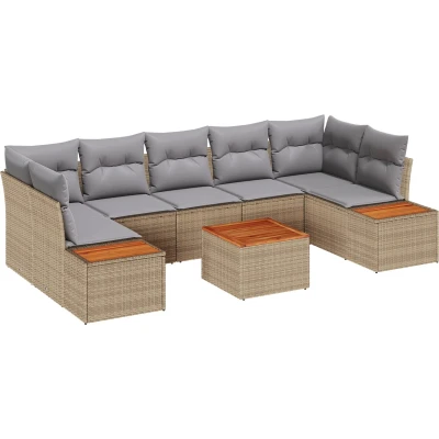 Afbeelding van vidaXL 8 Delen Tuin Sofa Set met Kussens Beige Poly Rattan Acacia